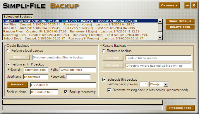 Simpli-File Backup - Schedule local or FTP Backups and Restore!