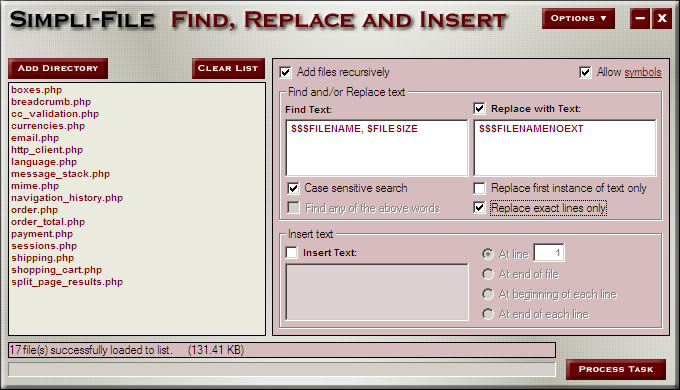 Screenshot of Simpli-File Find Replace and Insert