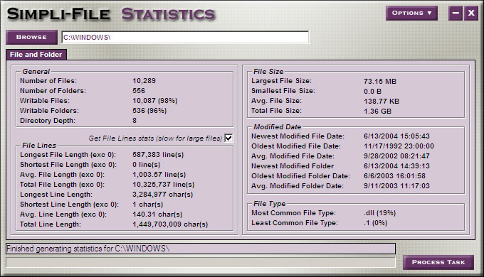 Screenshot of Simpli-File Statistics